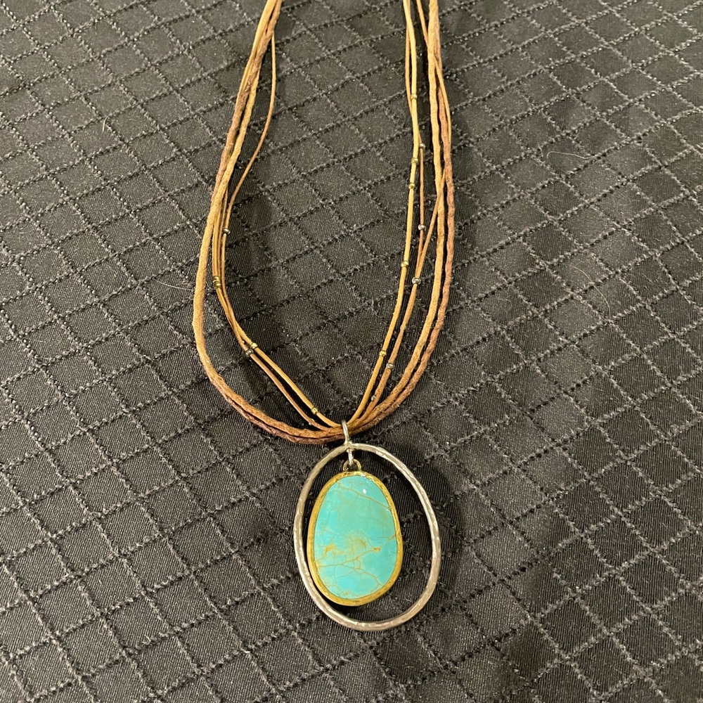 Multi Leather Strand Silpada Necklace with Turquoise Pendant